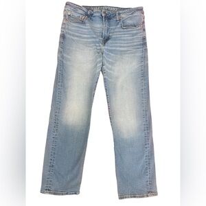 American Eagle Outfitters Blue Original Straight Denim with Distressed Finish